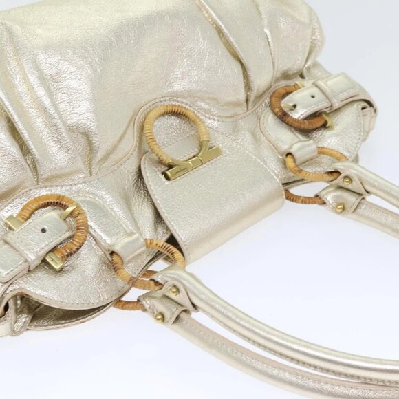 Salvatore Ferragamo Gancini Hand Bag Leather Gold Tone Gold - Picture 6 of 16